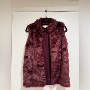 Michael Kors Faux Fur Wine Burgundy Sweater - Size Small